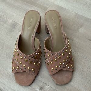 Ann Taylor Mariah Suede Studded Heeled Sandal Paloma Pink Size 6.5M